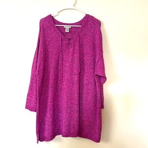 Catherine’s Lace Up Neck Pink Purple Knit Sweater Size 2X